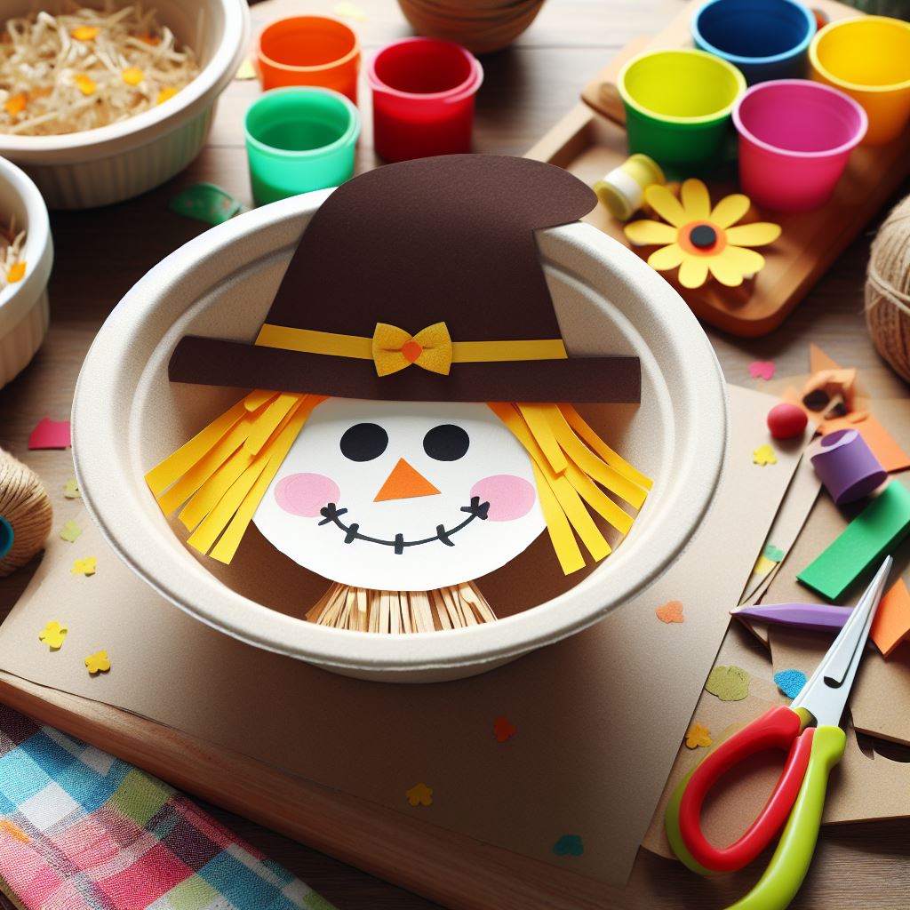 Engage your little one in a delightful crafting session making scarecrows from paper bowls. Join us in this creative journey and let the harvest of smiles begin!